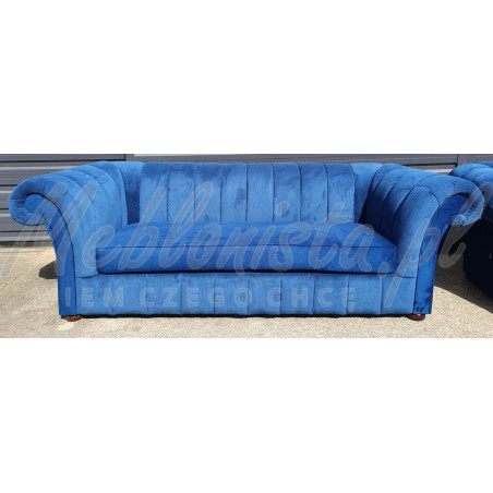 Sofa Art Deco Winchester XL 3 os. materiał niebieski paski